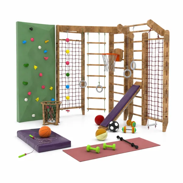 Scandinavian Kids Play Gym Set – Green Climbing Wall 3D Model