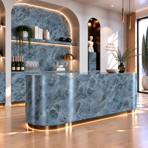 Cool Blue Cloud Vein Marble Texture back