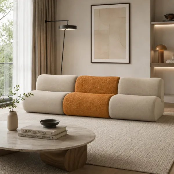 Modern Beige Camel Fabric Modular Lounge Sofa 3D Model back
