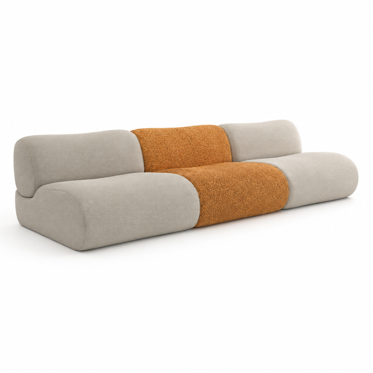 Modern Beige Camel Fabric Modular Lounge Sofa 3D Model 1