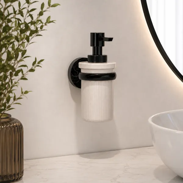 Black & Beige Wall Soap Dispenser – Round Mount 3D Model back