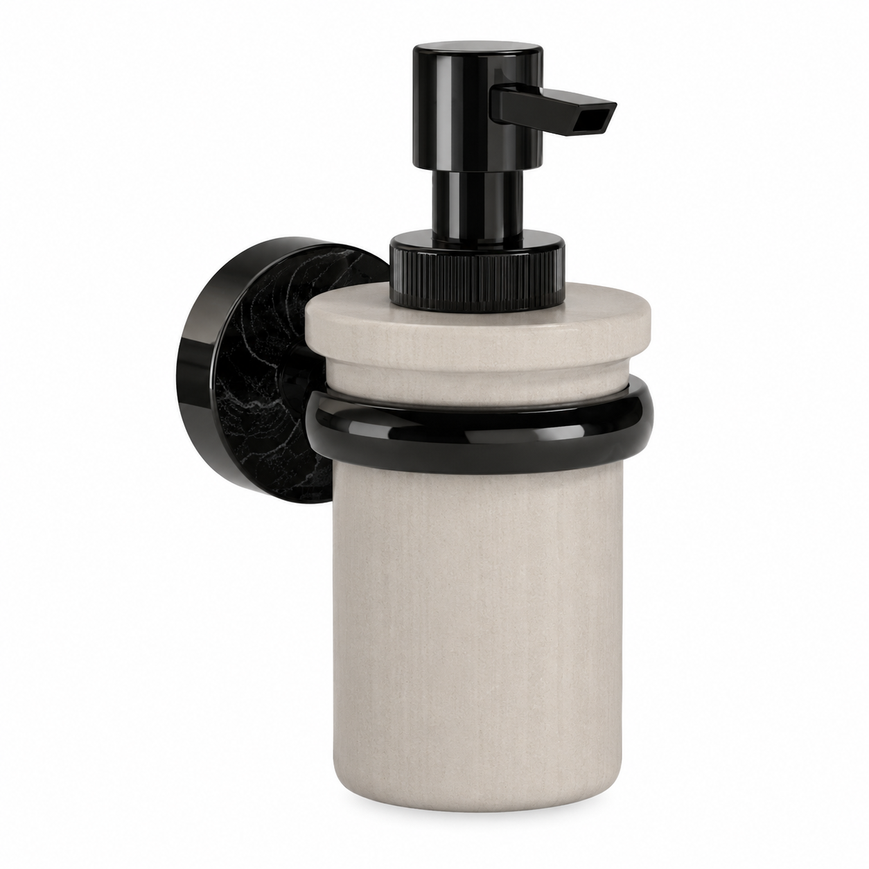Black & Beige Wall Soap Dispenser – Round Mount 3D Model 1