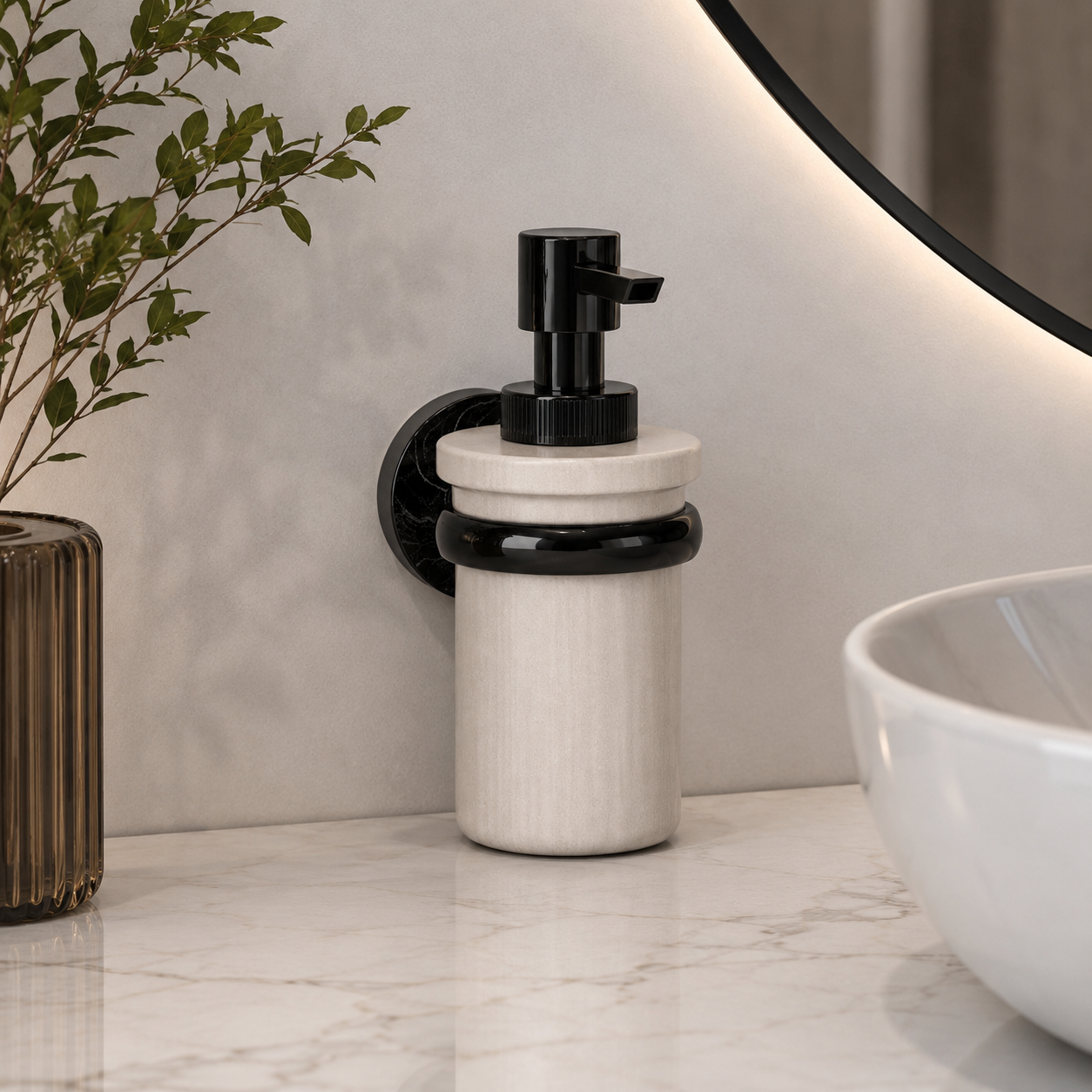 Black & Beige Wall Soap Dispenser – Round Mount 3D Model 4