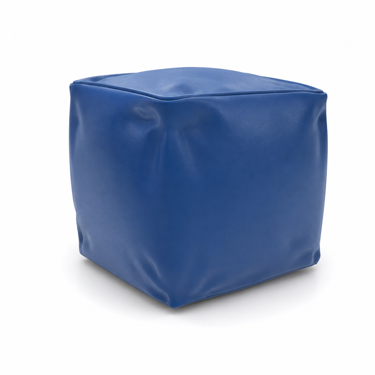 Cobalt Blue Cube Pouf – Soft Creased Fabric 3D Model 3