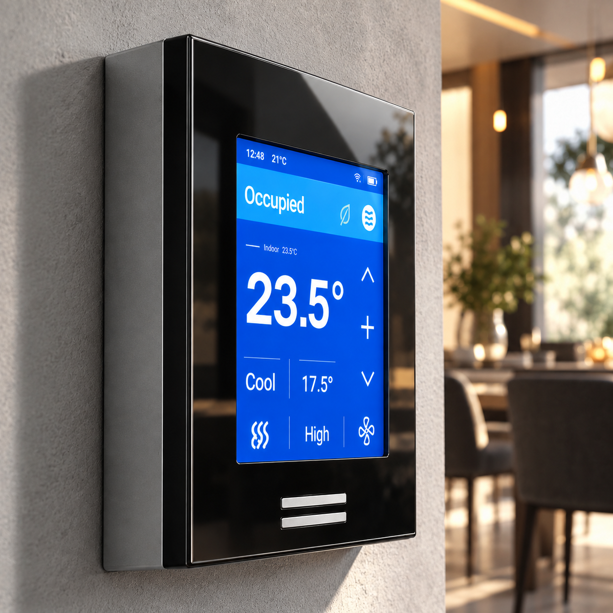 Black Glass Touchscreen Thermostat 3D Model 4