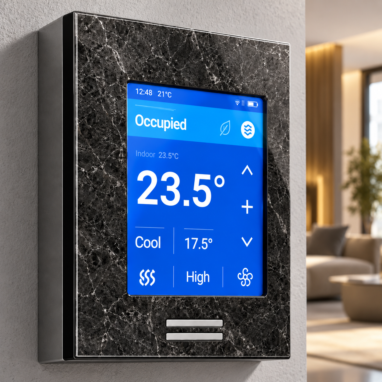 Black Glass Touchscreen Thermostat 3D Model 2