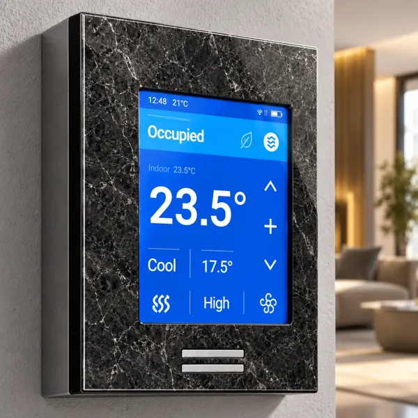 Black Glass Touchscreen Thermostat 3D Model back