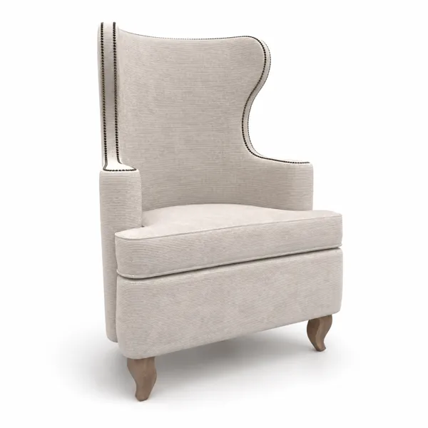 Cream Textured Wingback Armchair – Dark Nailhead Trim 3D Model