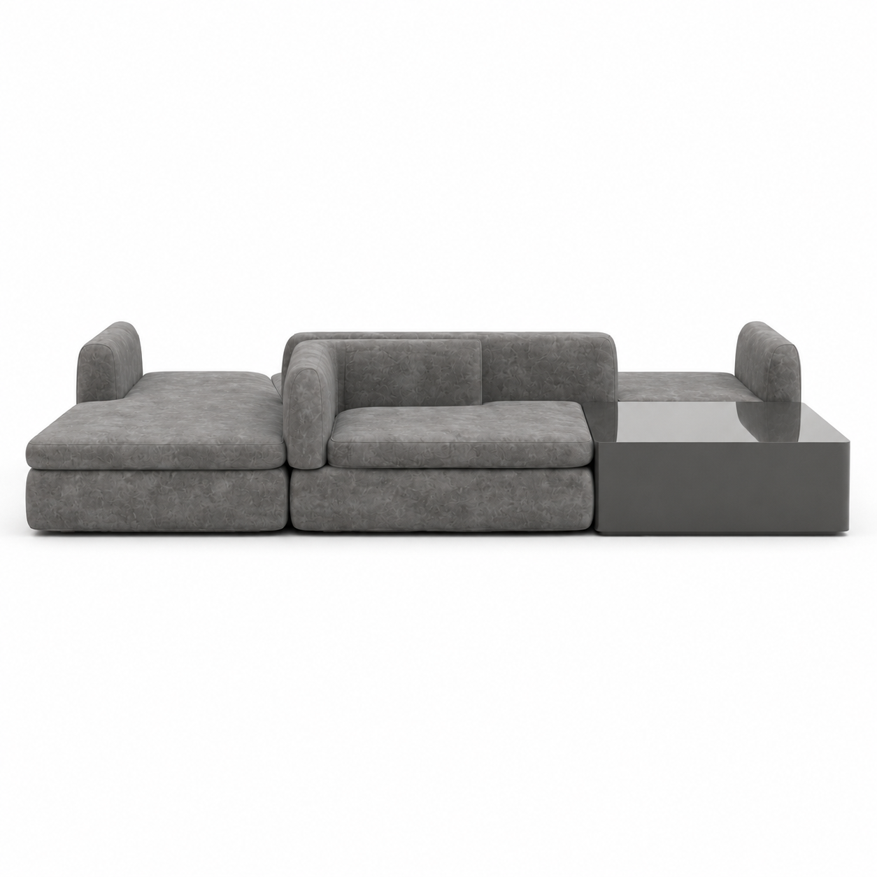 Gray Modular Low-Profile Sofa with Integrated Side Table 3D Model 3