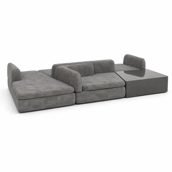 Gray Modular Low-Profile Sofa with Integrated Side Table 3D Model