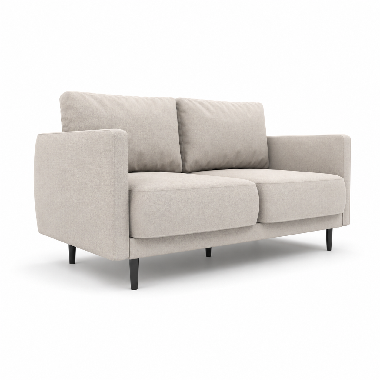 Modern Beige Fabric Sofa – Slim Black Metal Legs 3D Model 1