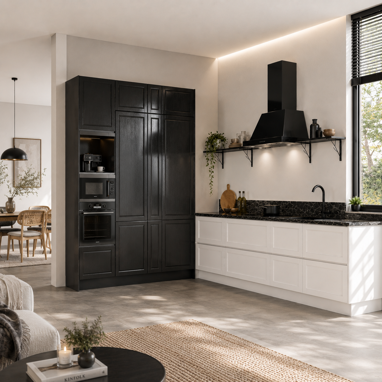 Black & White Full Kitchen – Dark Veined Worktop 3D  Model 3