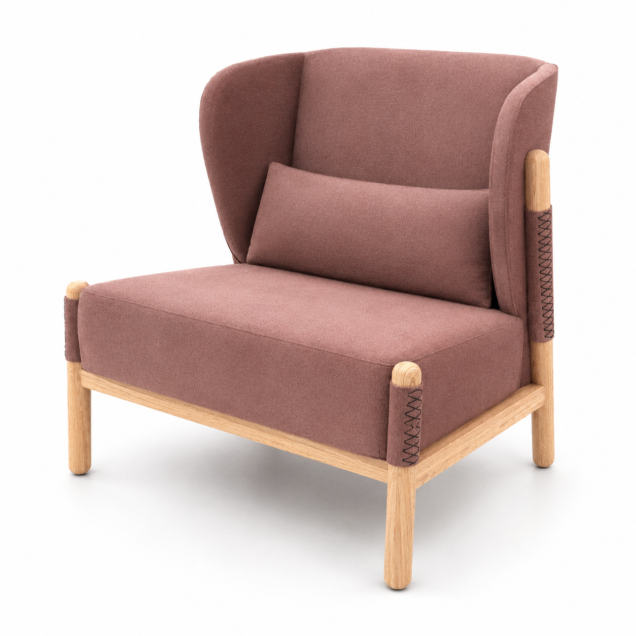 Dusty Rose Wingback Loveseat with Light Wood Frame 3D Model 3