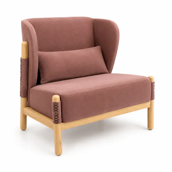 Dusty Rose Wingback Loveseat with Light Wood Frame 3D Model