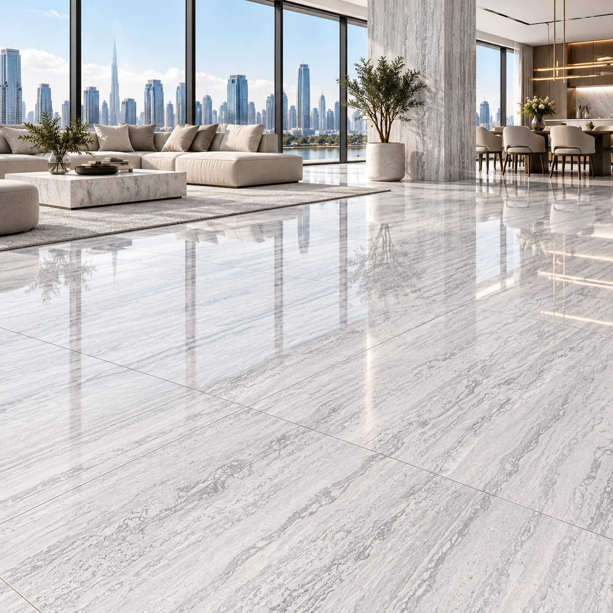 Pearl Grey Linear Travertine Effect Ceramic Texture 2