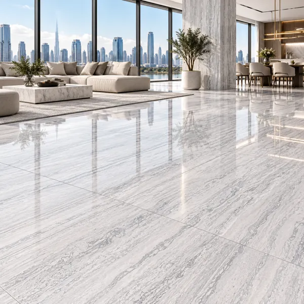 Pearl Grey Linear Travertine Effect Ceramic Texture back