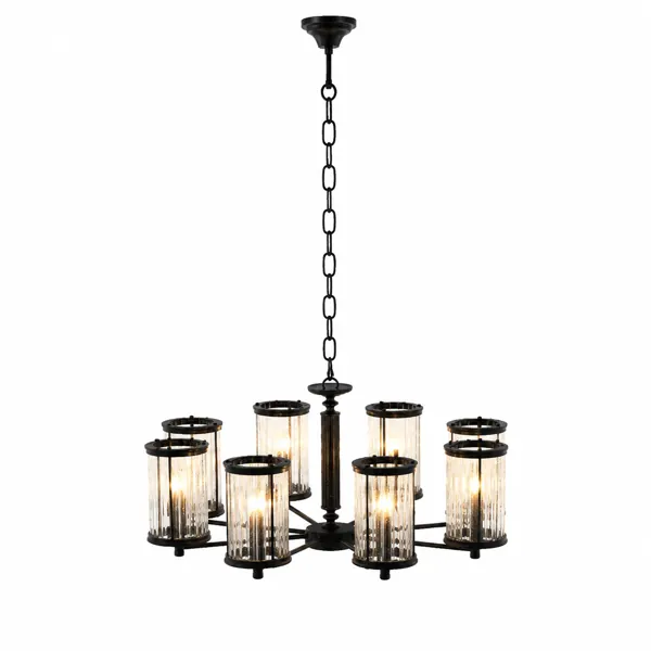 Black 8-Light Ribbed Glass Chandelier 3D Model
