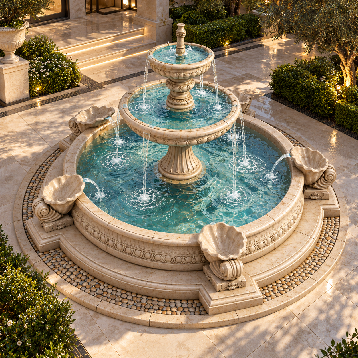 Ornamental Tiered Stone Fountain 3D Model 4