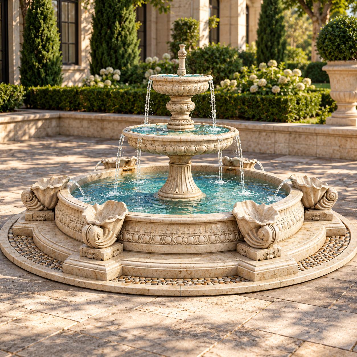 Ornamental Tiered Stone Fountain 3D Model 2