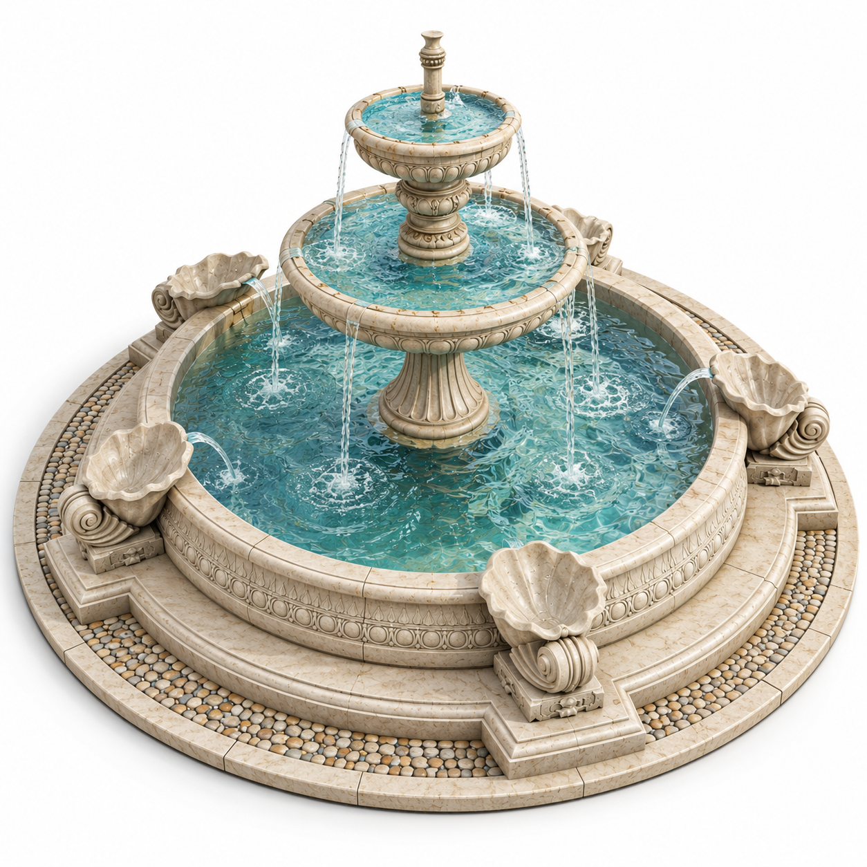 Ornamental Tiered Stone Fountain 3D Model 3