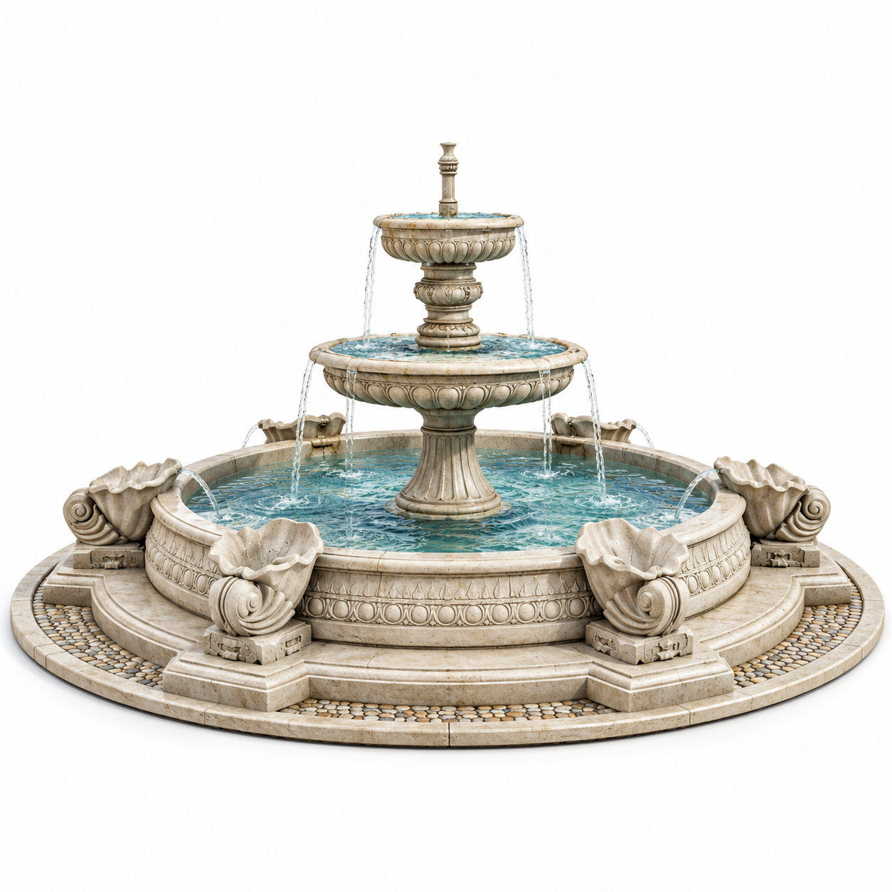 Ornamental Tiered Stone Fountain 3D Model