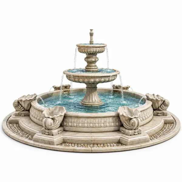 Ornamental Tiered Stone Fountain 3D Model
