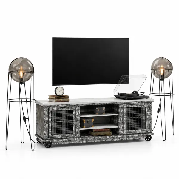 Industrial TV Console Set with Floor Lamps 3D Model