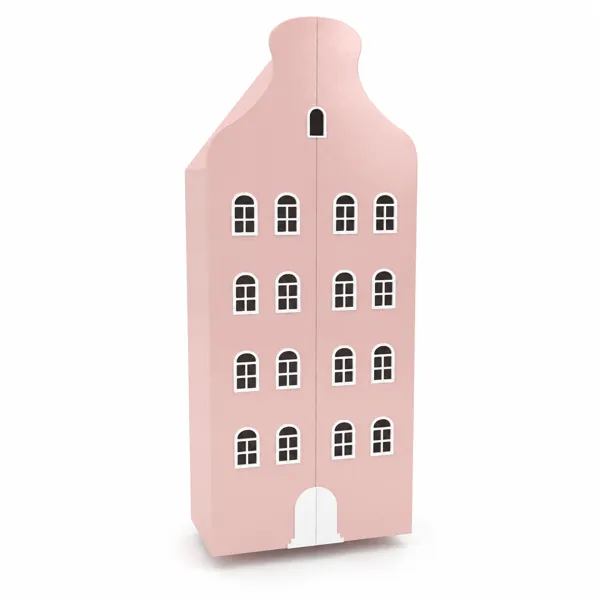 Blush Pink Townhouse Wardrobe – White Arched Windows 3D Model
