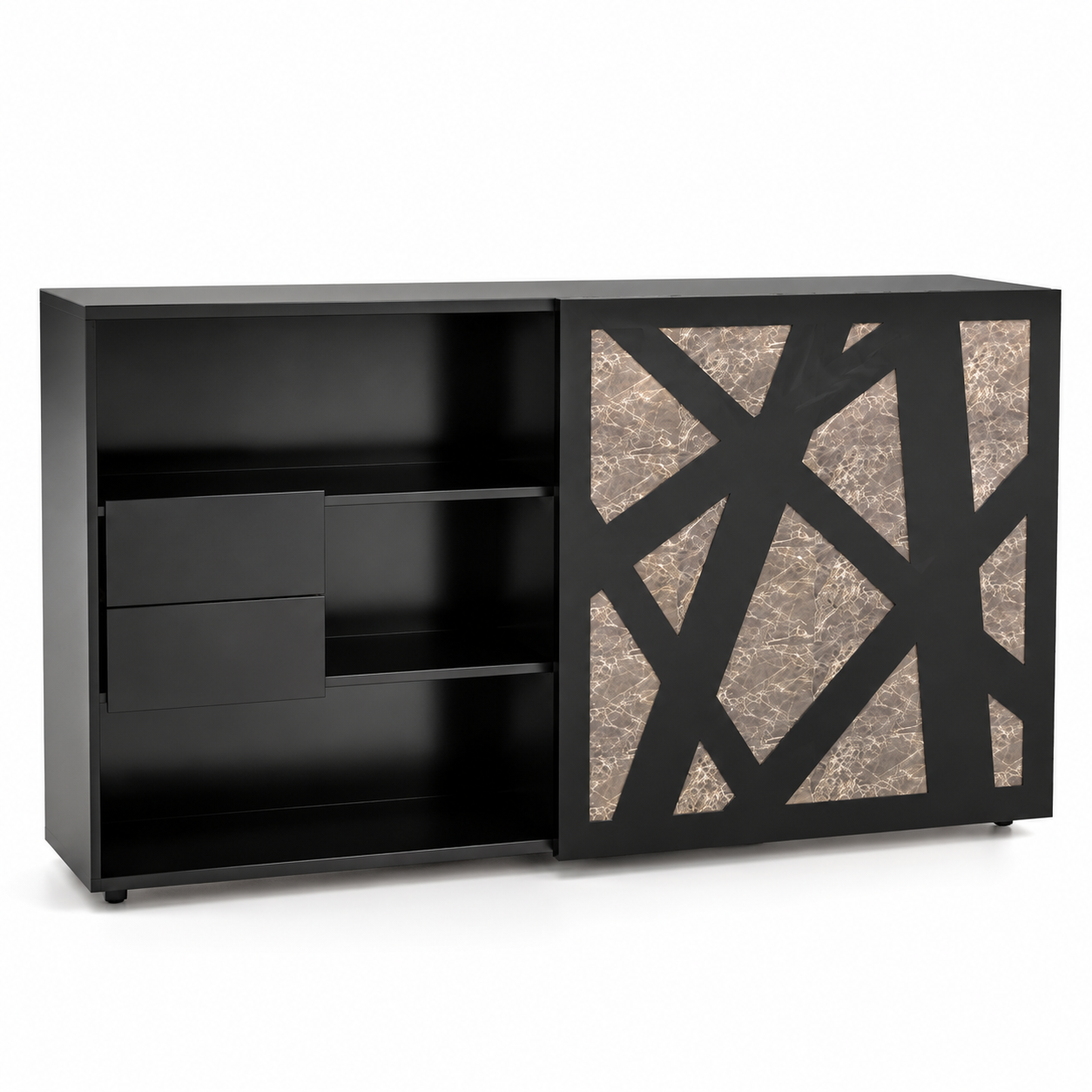 Black Geometric Marble Panel Office Credenza 3D Model