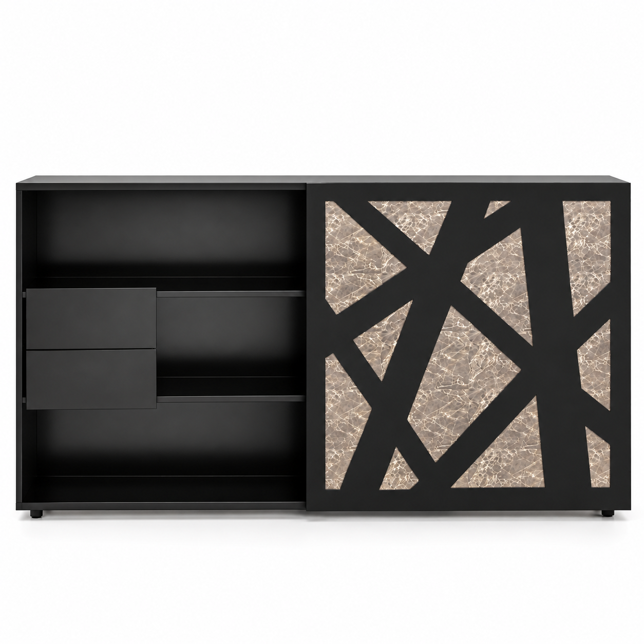 Black Geometric Marble Panel Office Credenza 3D Model 3