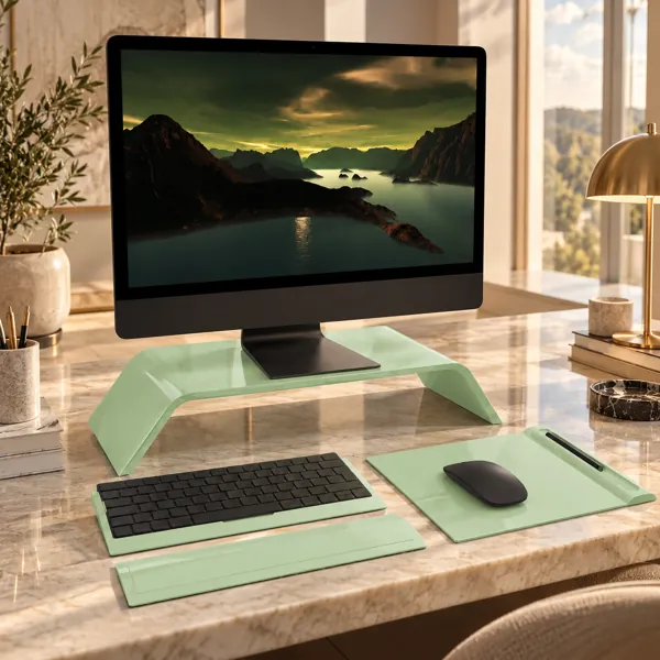 Modern Glass Desktop Computer Set 3D Model back