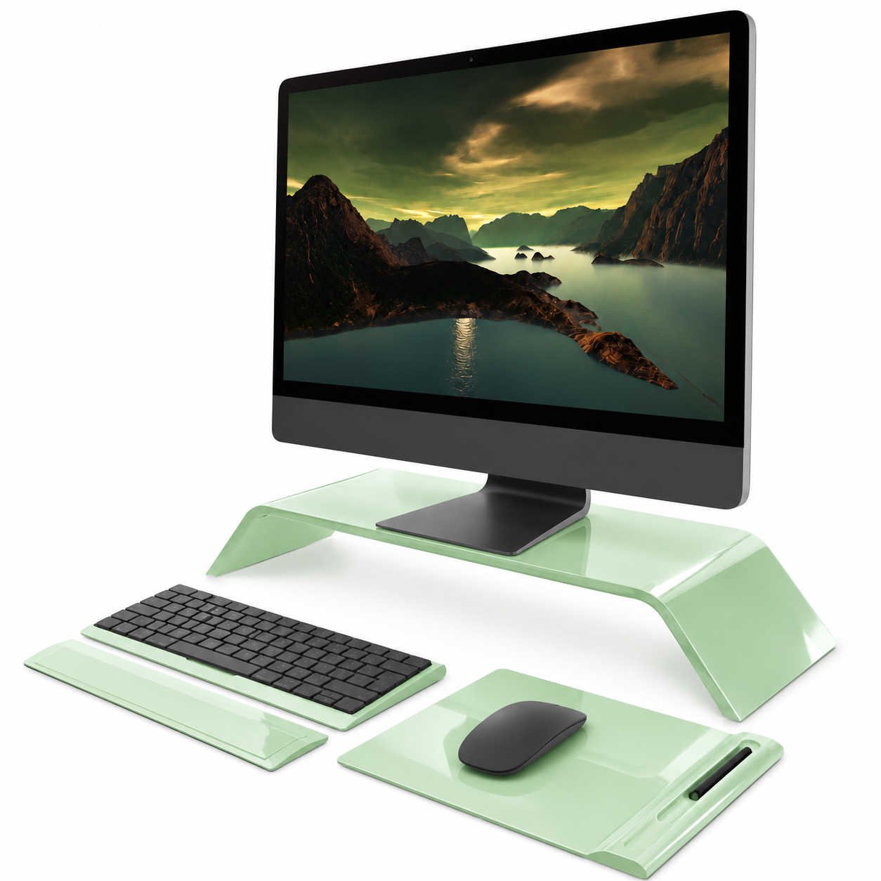 Modern Glass Desktop Computer Set 3D Model 3