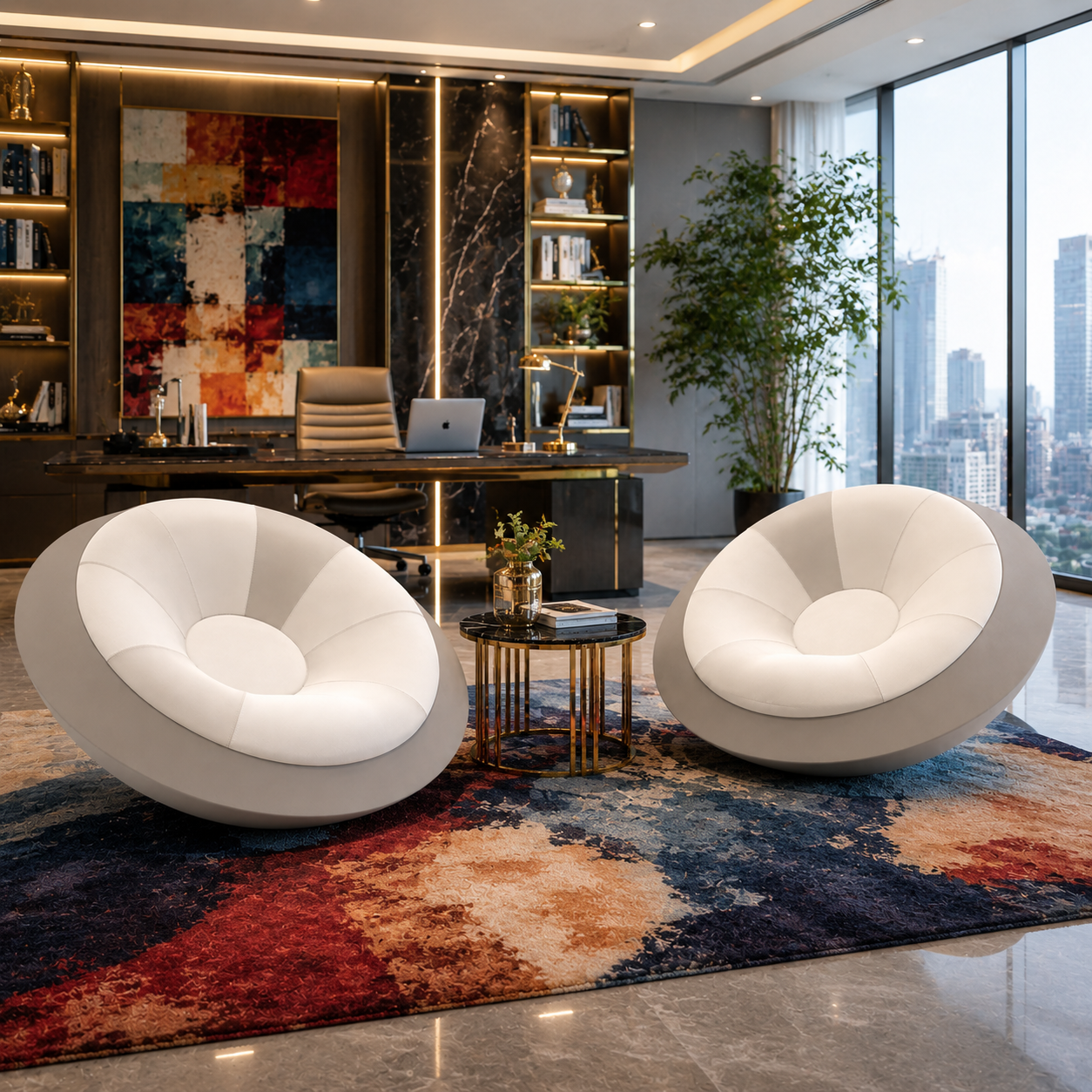 Ivory Radial Cushion Pod Lounge Chair 3D Model 4