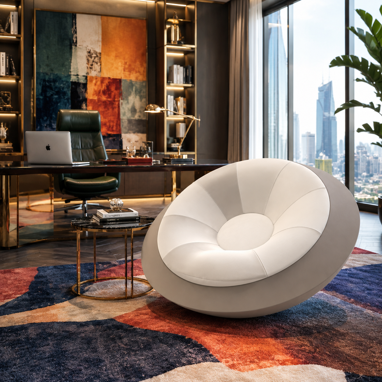 Ivory Radial Cushion Pod Lounge Chair 3D Model 2