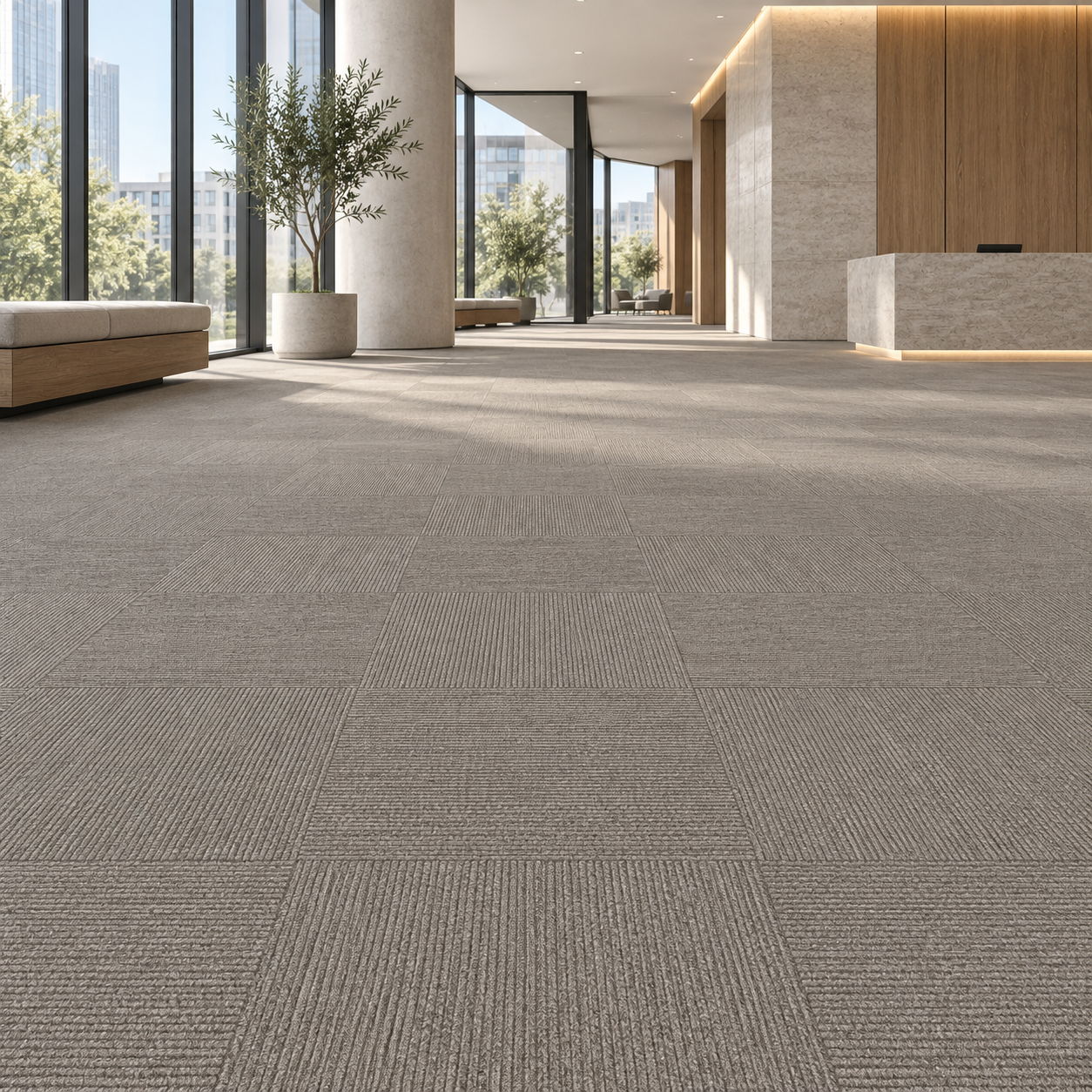Warm Taupe Ribbed Checker Tile Carpet Texture 2