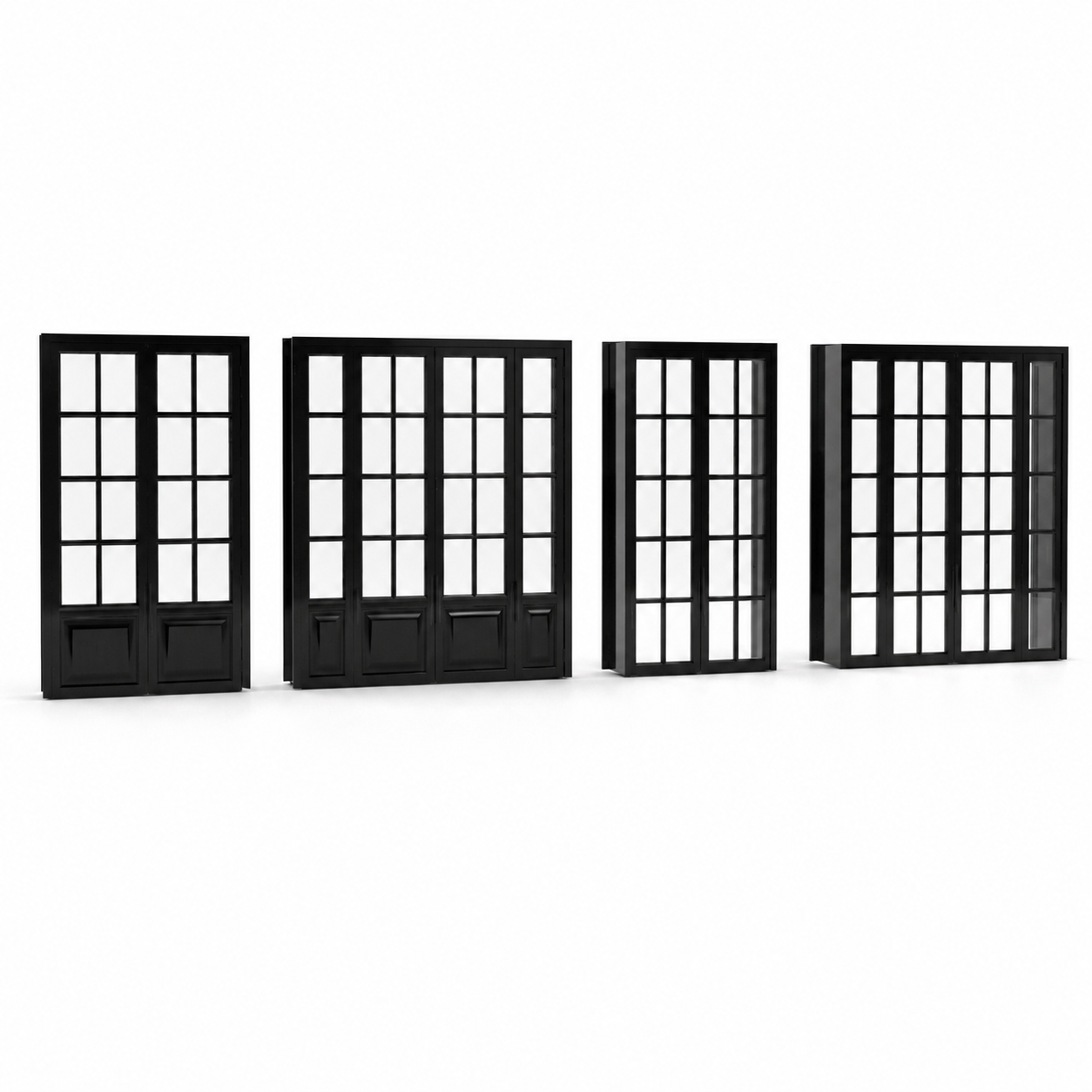 Black Grid-Pane Window Set – Multi-Panel Variants 3D Model 1