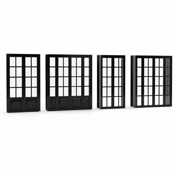 Black Grid-Pane Window Set – Multi-Panel Variants 3D Model