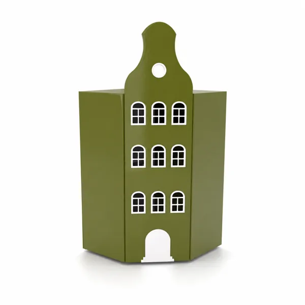 Olive Green Dutch Gable House Wardrobe – White Arched Windows 3D Model