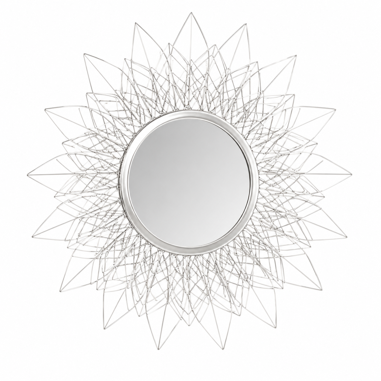 Round Wall Mirror – Silver Wireframe Petal Sunburst