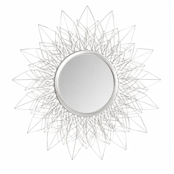 Round Wall Mirror – Silver Wireframe Petal Sunburst