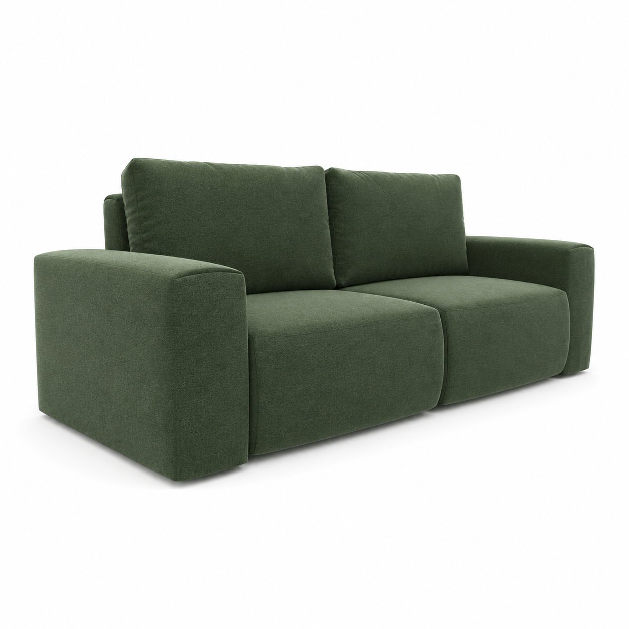 Modern Olive Green Fabric Sofa – Wide Square Arms 3D Model 1