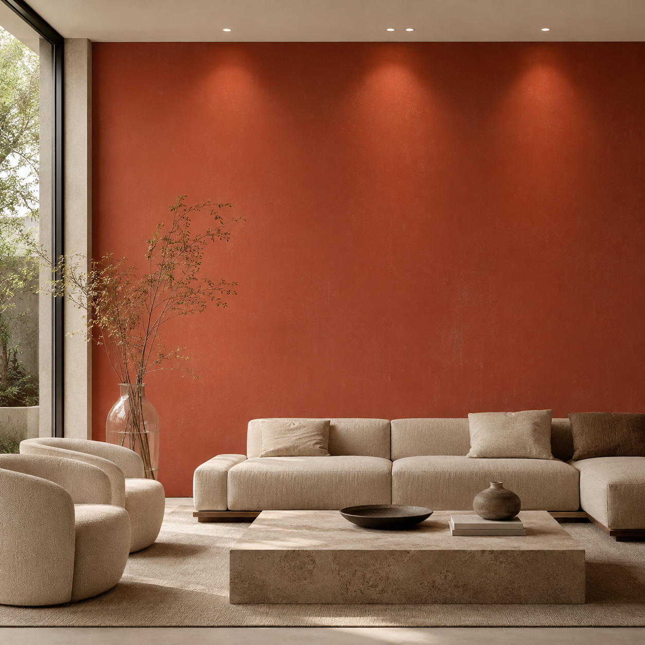 Burnt Coral Orange Fine Brushed Plaster Texture 2