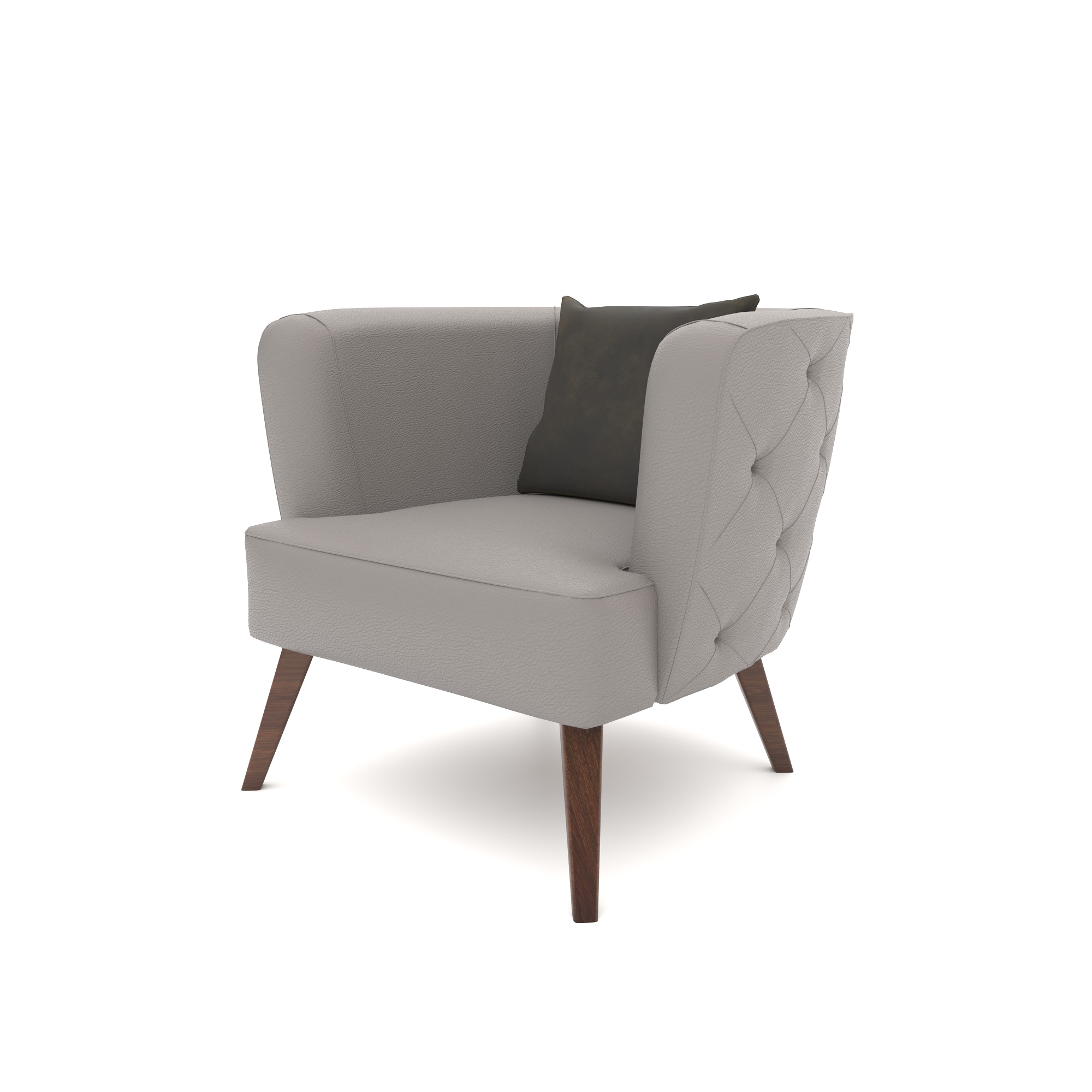 Light Grey Wingback Armchair with Dark Leather Cushion 3D Model 3