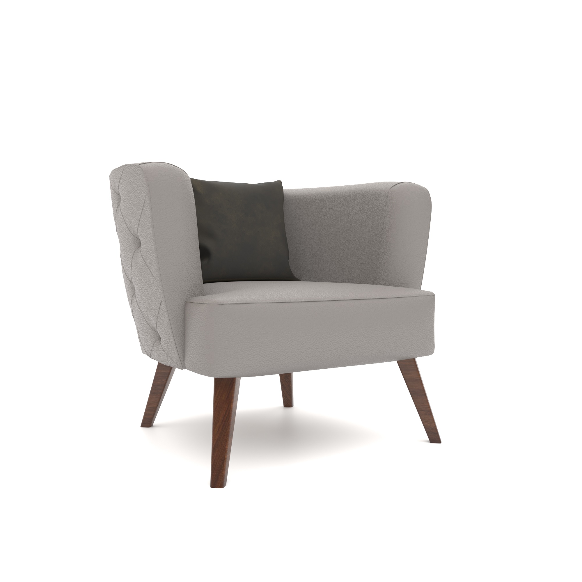 Light Grey Wingback Armchair with Dark Leather Cushion 3D Model