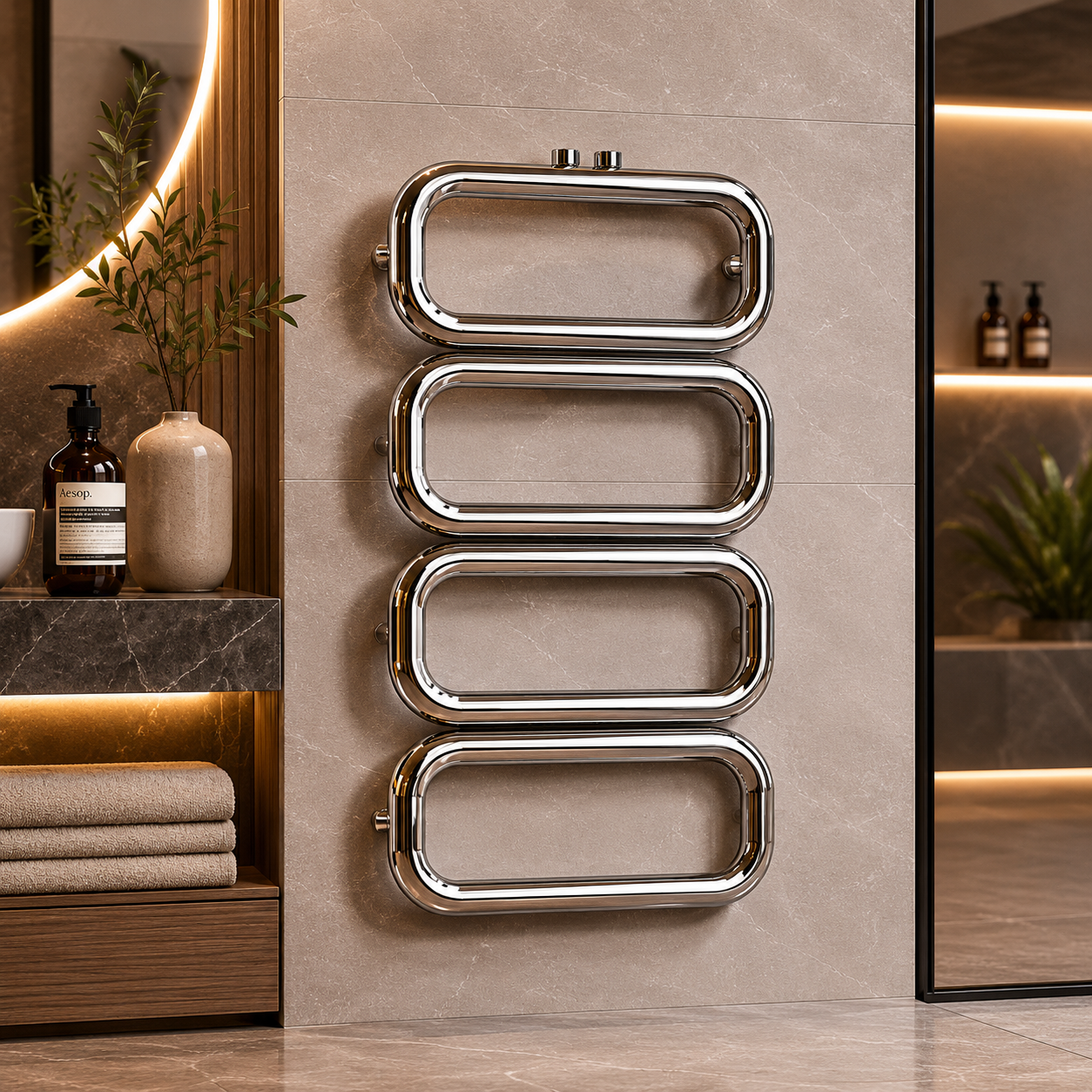 Chrome Modular Towel Rail – Rounded Loop Design 3D Model 4