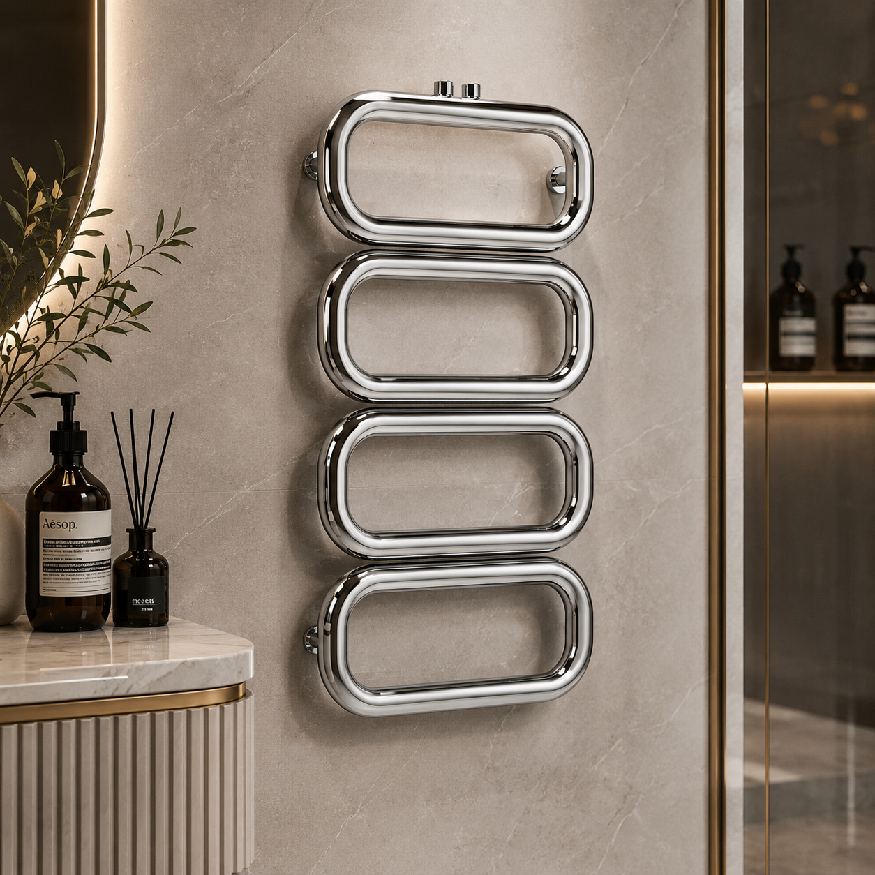Chrome Modular Towel Rail – Rounded Loop Design 3D Model 2