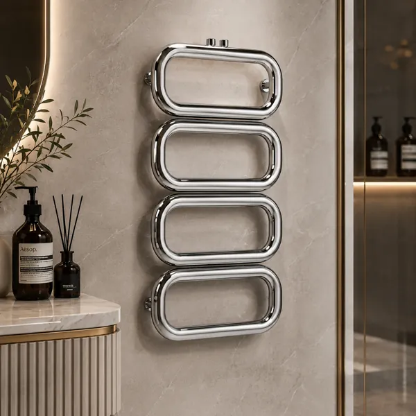 Chrome Modular Towel Rail – Rounded Loop Design 3D Model back