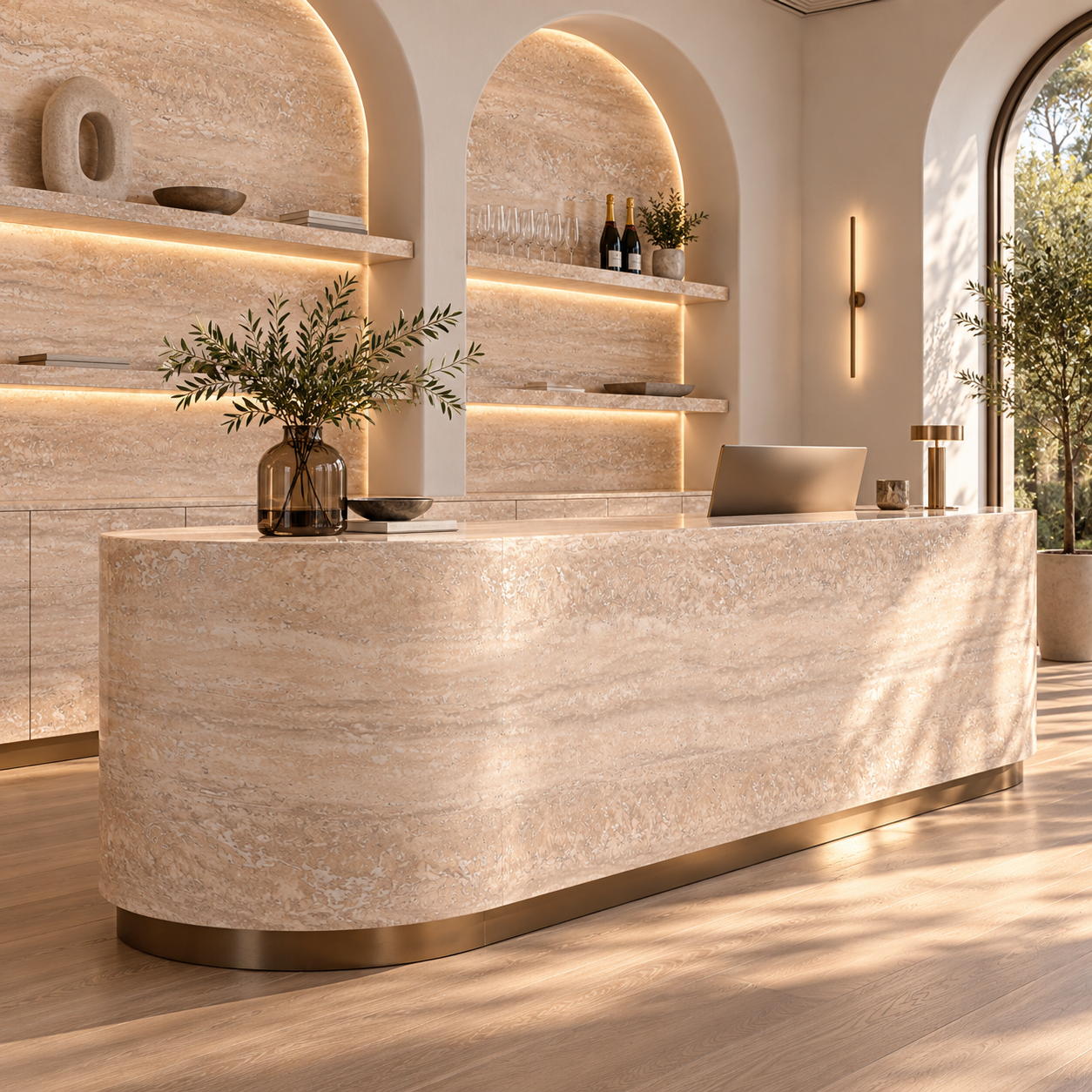 Warm Peach Beige Horizontal Veined Travertine Texture 2