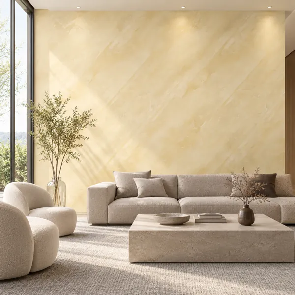 Pale Butter Yellow Diagonal Trowel Plaster Texture back