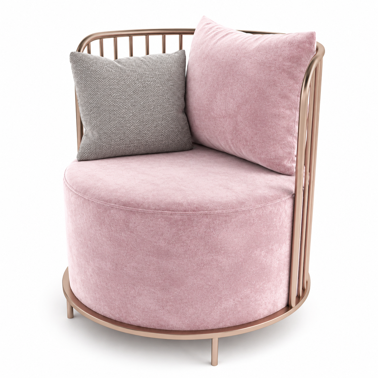 Blush Pink Velvet Barrel Armchair with Rose Gold Frame 3D Model 3
